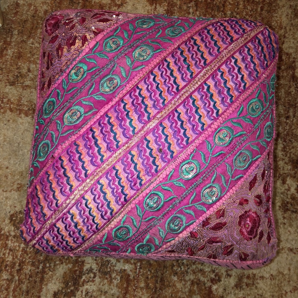 Pink embroidered stool